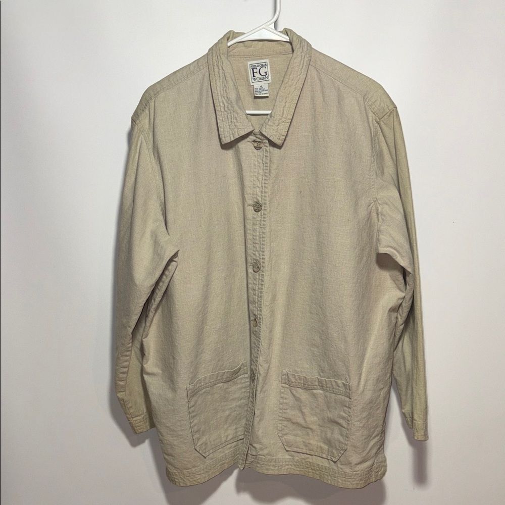 FG Women's Classic oversized Beige Button-Up Blouse
